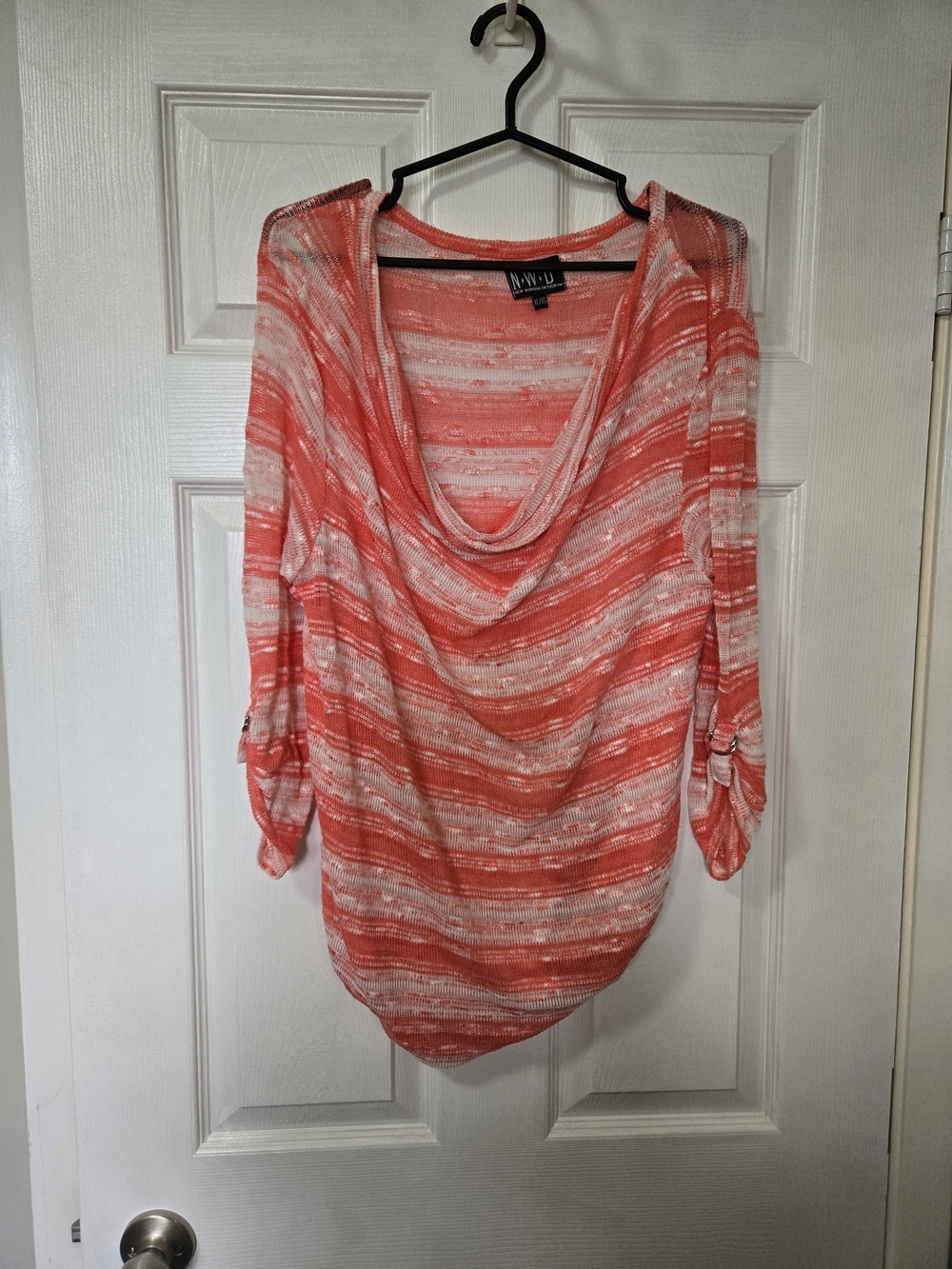 INC International Concepts Coral and White Striped Cowl Neck Tunic